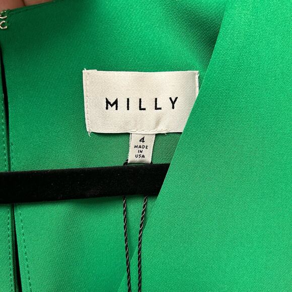 NWT $395 Milly Emerald Green Ruffle Sleeve V Neck Mandy Dress Womens 4 - Picture 6 of 9